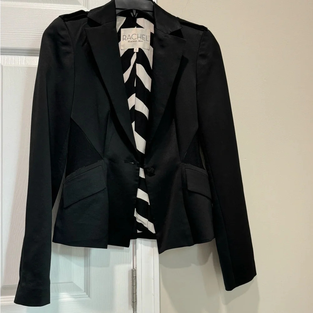 Rachel Roy Blazer 0 XS
Peplum Pleat Satin Black Mesh
Inserts Zebra Military - Picture 4 of 7